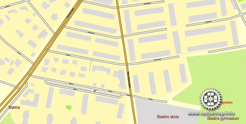 Vector Map Malmo, Sweden, printable vector street map, City Plan full editable, Adobe Illustrator, Royalty free, full vector, scalable, editable, text format street names, 7,1 mb ZIP ALL streets, ALL Buildings.