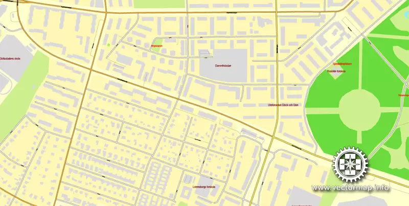 Vector Map Malmo, Sweden, printable vector street map, City Plan full editable, Adobe Illustrator, Royalty free, full vector, scalable, editable, text format street names, 7,1 mb ZIP ALL streets, ALL Buildings.