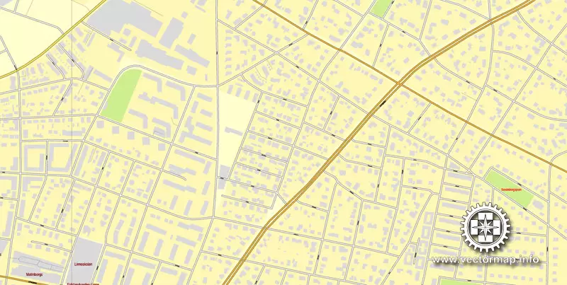 Vector Map Malmo, Sweden, printable vector street map, City Plan full editable, Adobe Illustrator, Royalty free, full vector, scalable, editable, text format street names, 7,1 mb ZIP ALL streets, ALL Buildings.