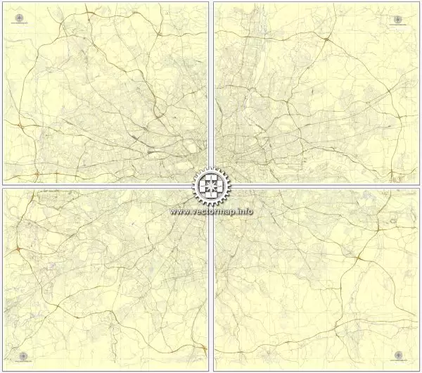 Vector Map London, England, printable vector street map, City Plan V.3 in 4 parts full editable, Adobe Illustrator, Royalty free, full vector, scalable, editable, text format street names, 54,5 mb ZIP Only ALL streets, no any more.