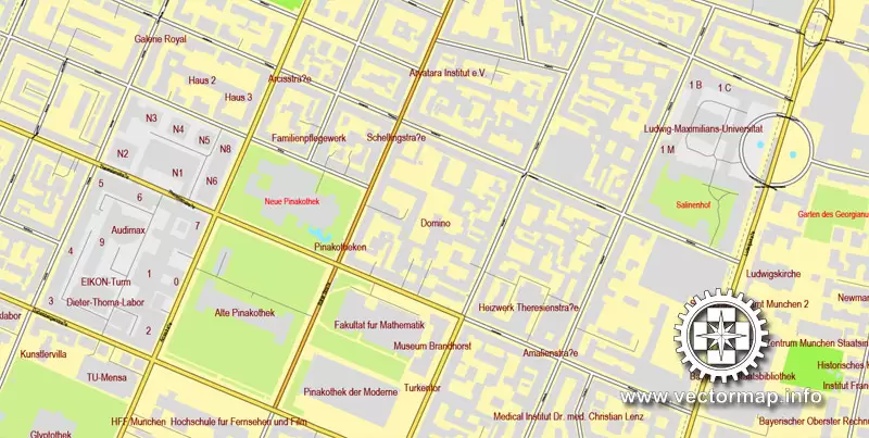 PDF Map Munich / München, Germany, printable vector street map, City Plan V.2, full editable, Adobe PDF, Royalty free, full vector, scalable, editable, text format street names, 53 mb ZIP