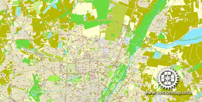 PDF Map Munich / München, Germany, printable vector street map, City Plan V.2, full editable, Adobe PDF, Royalty free, full vector, scalable, editable, text format street names, 53 mb ZIP
