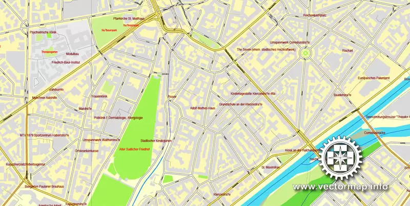 PDF Map Munich / München, Germany, printable vector street map, City Plan V.2, full editable, Adobe PDF, Royalty free, full vector, scalable, editable, text format street names, 53 mb ZIP