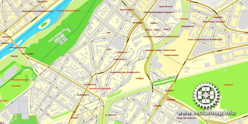 PDF Map Munich / München, Germany, printable vector street map, City Plan V.2, full editable, Adobe PDF, Royalty free, full vector, scalable, editable, text format street names, 53 mb ZIP