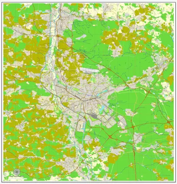 Vector Map Nuremberg, Germany, printable vector street map, City Plan V.3 full editable, Adobe Illustrator, Royalty free, full vector, scalable, editable, text format street names, 26,5 mb ZIP All streets, All buildings.