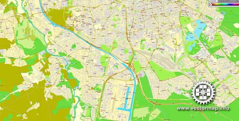 Vector Map Nuremberg, Germany, printable vector street map, City Plan V.3 full editable, Adobe Illustrator, Royalty free, full vector, scalable, editable, text format street names, 26,5 mb ZIP All streets, All buildings.