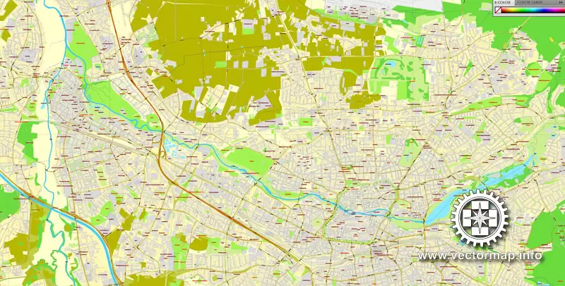 Vector Map Nuremberg, Germany, printable vector street map, City Plan V.3 full editable, Adobe Illustrator, Royalty free, full vector, scalable, editable, text format street names, 26,5 mb ZIP All streets, All buildings.