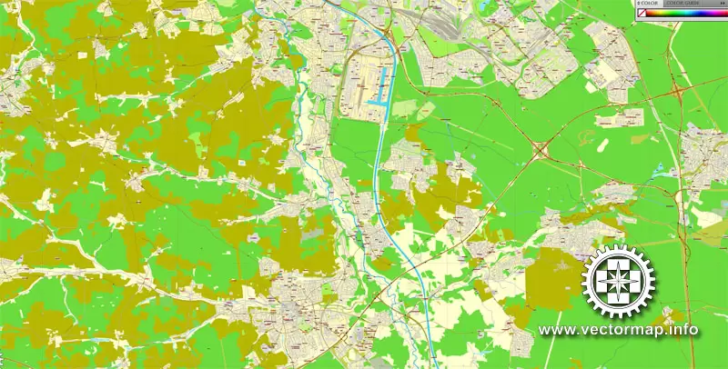 Vector Map Nuremberg, Germany, printable vector street map, City Plan V.3 full editable, Adobe Illustrator, Royalty free, full vector, scalable, editable, text format street names, 26,5 mb ZIP All streets, All buildings.