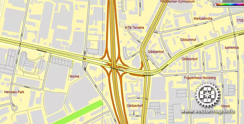 Vector Map Nuremberg, Germany, printable vector street map, City Plan V.3 full editable, Adobe Illustrator, Royalty free, full vector, scalable, editable, text format street names, 26,5 mb ZIP All streets, All buildings.