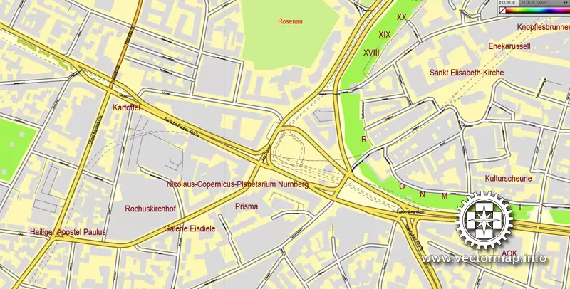 Vector Map Nuremberg, Germany, printable vector street map, City Plan V.3 full editable, Adobe Illustrator, Royalty free, full vector, scalable, editable, text format street names, 26,5 mb ZIP All streets, All buildings.