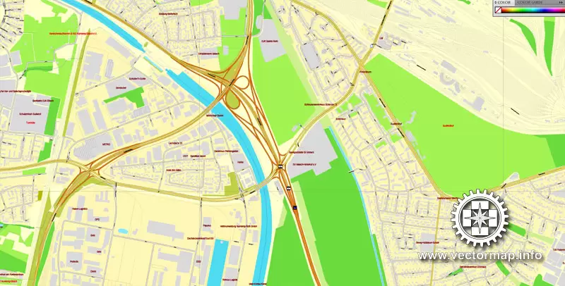 Vector Map Nuremberg, Germany, printable vector street map, City Plan V.3 full editable, Adobe Illustrator, Royalty free, full vector, scalable, editable, text format street names, 26,5 mb ZIP All streets, All buildings.