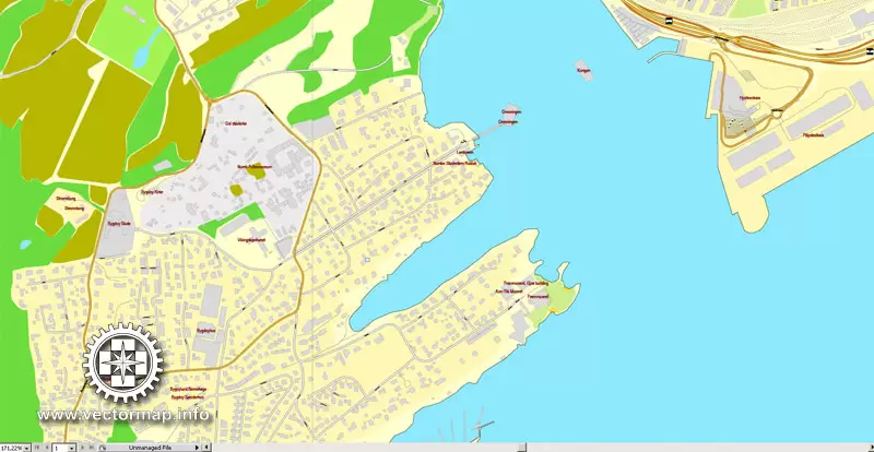 Vector Map Oslo, Norway, printable vector street map, City Plan V.2 full editable, Adobe Illustrator, Royalty free, full vector, scalable, editable, text format street names, 15,1 mb ZIP All streets, All buildings.