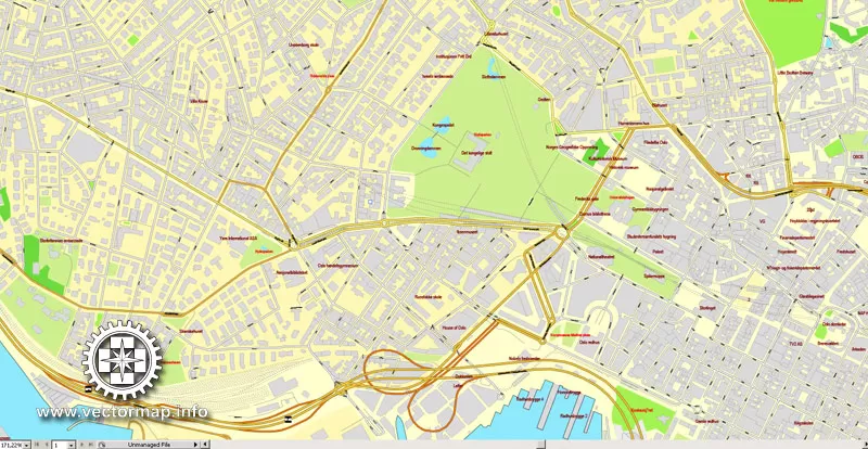 Vector Map Oslo, Norway, printable vector street map, City Plan V.2 full editable, Adobe Illustrator, Royalty free, full vector, scalable, editable, text format street names, 15,1 mb ZIP All streets, All buildings.