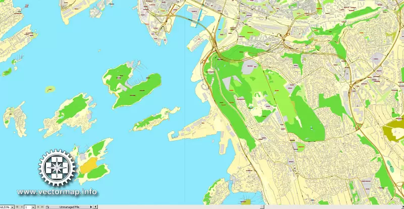 Vector Map Oslo, Norway, printable vector street map, City Plan V.2 full editable, Adobe Illustrator, Royalty free, full vector, scalable, editable, text format street names, 15,1 mb ZIP All streets, All buildings.