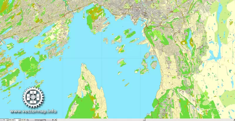 Oslo, Norway, printable vector street map, exact City Plan V.2 full editable, Adobe PDF