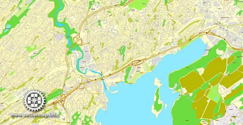 Vector Map Oslo, Norway, printable vector street map, City Plan V.2 full editable, Adobe Illustrator, Royalty free, full vector, scalable, editable, text format street names, 15,1 mb ZIP All streets, All buildings.