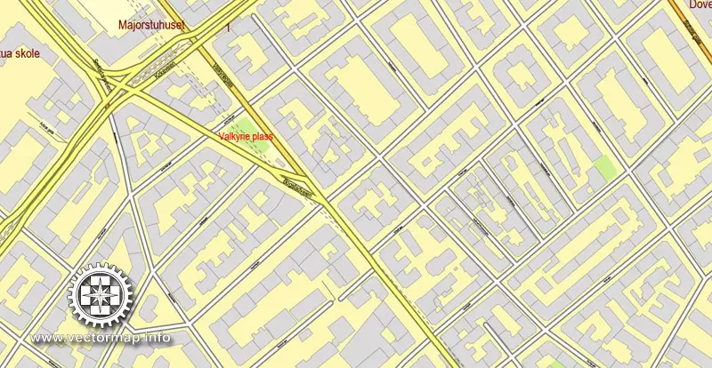Vector Map Oslo, Norway, printable vector street map, City Plan V.2 full editable, Adobe Illustrator, Royalty free, full vector, scalable, editable, text format street names, 15,1 mb ZIP All streets, All buildings.