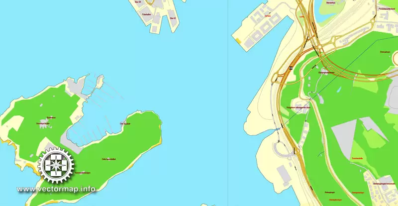 Vector Map Oslo, Norway, printable vector street map, City Plan V.2 full editable, Adobe Illustrator, Royalty free, full vector, scalable, editable, text format street names, 15,1 mb ZIP All streets, All buildings.