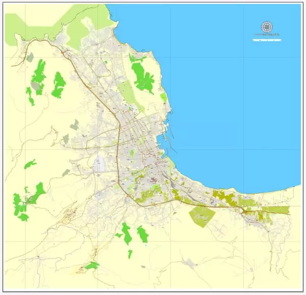 Vector Map Palermo, Sicily, Italy, printable vector street map, City Plan full editable, Adobe Illustrator, Royalty free, full vector, scalable, editable, text format street names, 9,3 mb ZIP