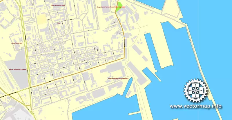 Vector Map Palermo, Sicily, Italy, printable vector street map, City Plan full editable, Adobe Illustrator, Royalty free, full vector, scalable, editable, text format street names, 9,3 mb ZIP