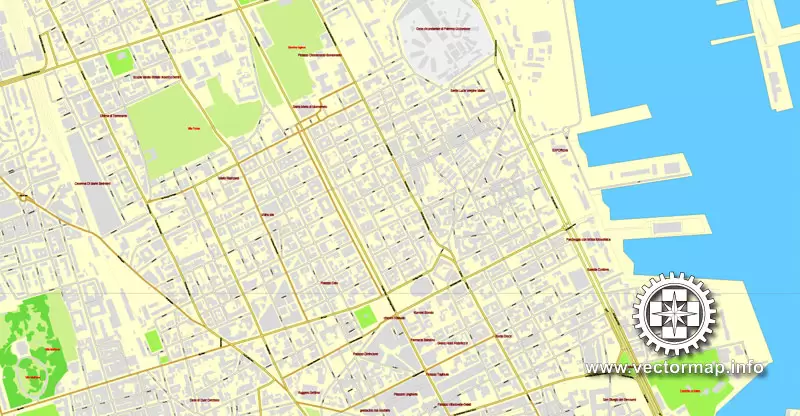 Vector Map Palermo, Sicily, Italy, printable vector street map, City Plan full editable, Adobe Illustrator, Royalty free, full vector, scalable, editable, text format street names, 9,3 mb ZIP
