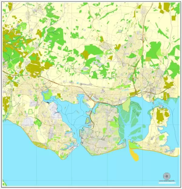 Vector Map Portsmouth, England, printable vector street map, City Plan full editable, Adobe Illustrator, Royalty free, full vector, scalable, editable, text format street names, 7,1 mb ZIP All streets, All buildings.