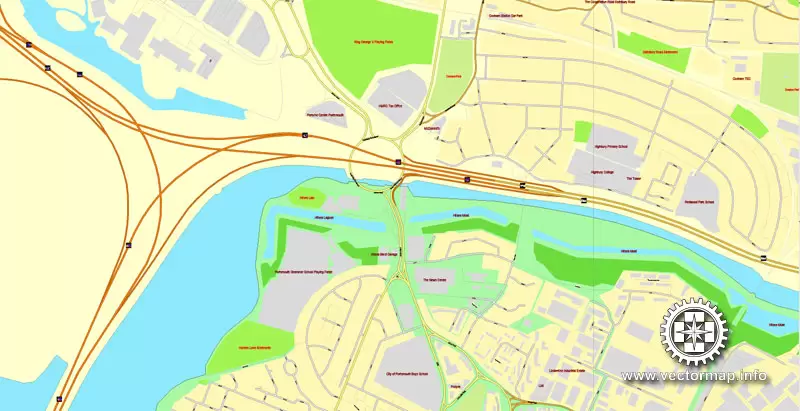Vector Map Portsmouth, England, printable vector street map, City Plan full editable, Adobe Illustrator, Royalty free, full vector, scalable, editable, text format street names, 7,1 mb ZIP All streets, All buildings.