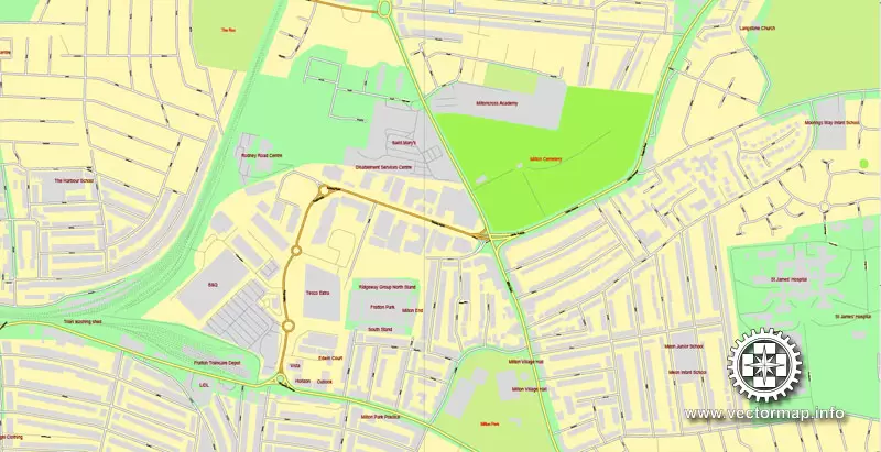 Vector Map Portsmouth, England, printable vector street map, City Plan full editable, Adobe Illustrator, Royalty free, full vector, scalable, editable, text format street names, 7,1 mb ZIP All streets, All buildings.