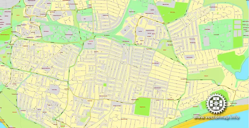 Vector Map Portsmouth, England, printable vector street map, City Plan full editable, Adobe Illustrator, Royalty free, full vector, scalable, editable, text format street names, 7,1 mb ZIP All streets, All buildings.
