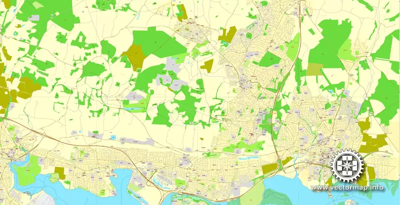 Vector Map Portsmouth, England, printable vector street map, City Plan full editable, Adobe Illustrator, Royalty free, full vector, scalable, editable, text format street names, 7,1 mb ZIP All streets, All buildings.