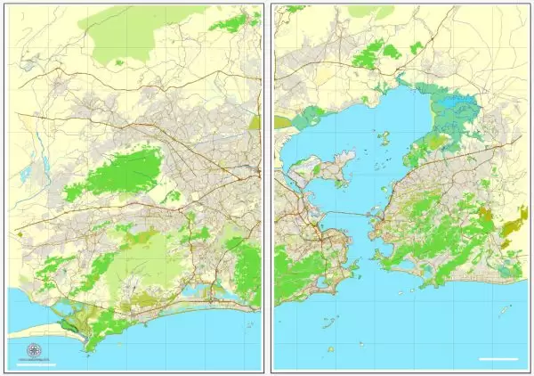 Vector Map Rio de Janeiro, Brazil, printable vector street map, City Plan V.2 in 2 parts full editable, Adobe Illustrator, Royalty free, full vector, scalable, editable, text format street names, 26,5 mb ZIP