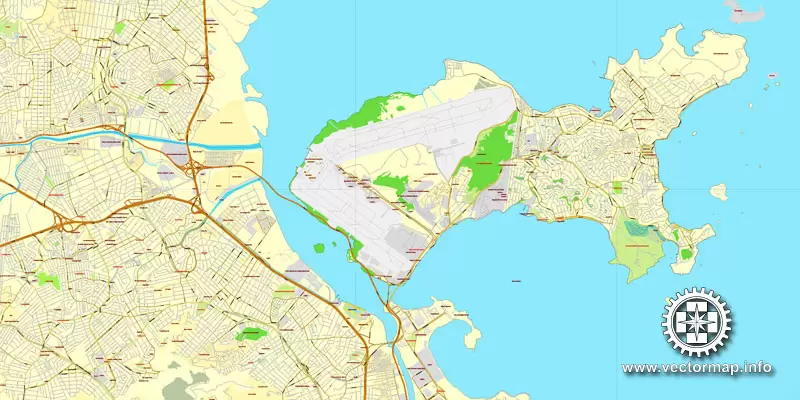Vector Map Rio de Janeiro, Brazil, printable vector street map, City Plan V.3 full editable, Adobe Illustrator, Royalty free, full vector, scalable, editable, text format street names, 19,8 mb ZIP