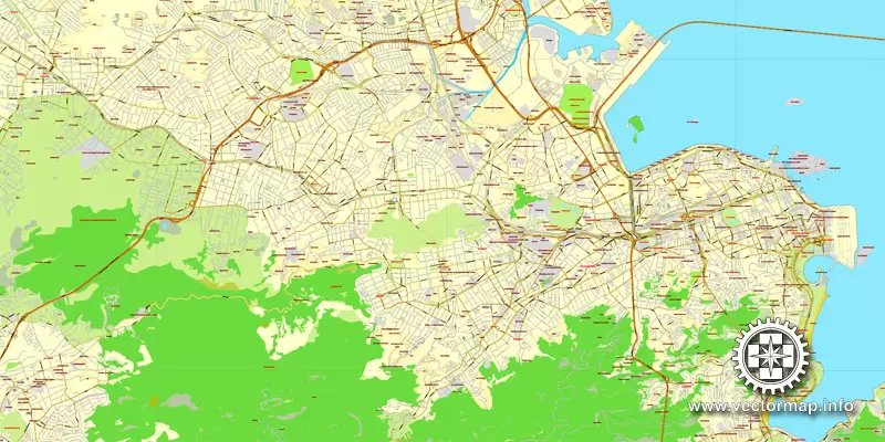 Vector Map Rio de Janeiro, Brazil, printable vector street map, City Plan V.3 full editable, Adobe Illustrator, Royalty free, full vector, scalable, editable, text format street names, 19,8 mb ZIP
