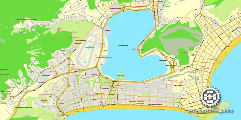 Vector Map Rio de Janeiro, Brazil, printable vector street map, City Plan V.3 full editable, Adobe Illustrator, Royalty free, full vector, scalable, editable, text format street names, 19,8 mb ZIP