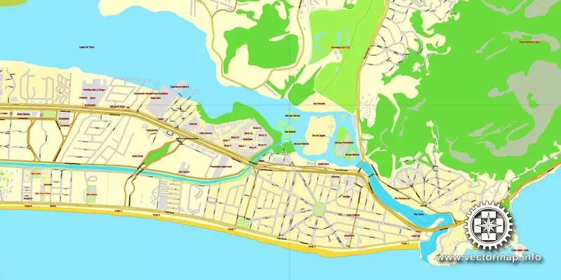 Vector Map Rio de Janeiro, Brazil, printable vector street map, City Plan V.3 full editable, Adobe Illustrator, Royalty free, full vector, scalable, editable, text format street names, 19,8 mb ZIP