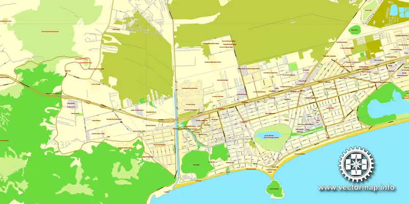 Vector Map Rio de Janeiro, Brazil, printable vector street map, City Plan V.3 full editable, Adobe Illustrator, Royalty free, full vector, scalable, editable, text format street names, 19,8 mb ZIP