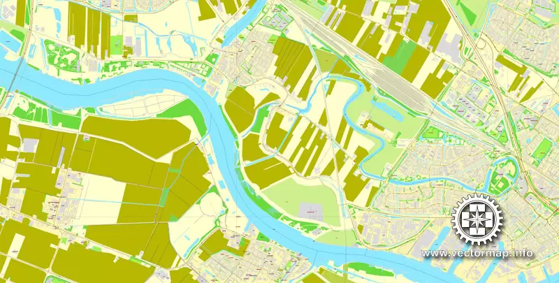 Vector Map Rotterdam, Netherlands, printable vector street map, City Plan V.2 in 4 parts full editable, Adobe Illustrator, Royalty free, full vector, scalable, editable, text format street names, 48,9 mb ZIP