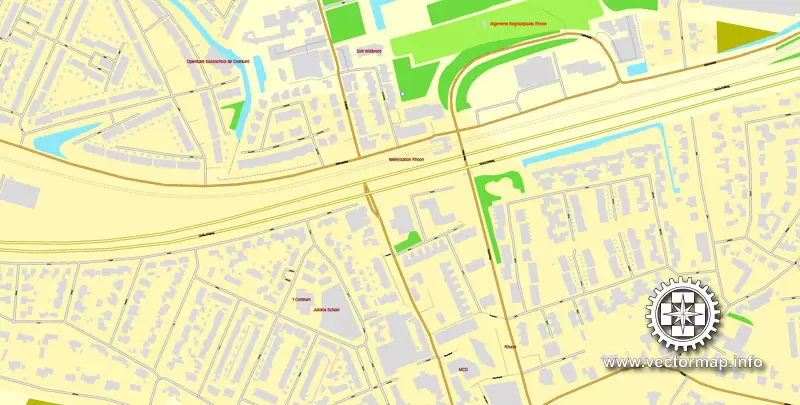 Vector Map Rotterdam, Netherlands, printable vector street map, City Plan V.2 in 4 parts full editable, Adobe Illustrator, Royalty free, full vector, scalable, editable, text format street names, 48,9 mb ZIP