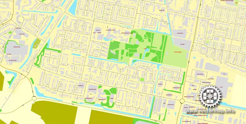 Vector Map Rotterdam, Netherlands, printable vector street map, City Plan V.2 in 4 parts full editable, Adobe Illustrator, Royalty free, full vector, scalable, editable, text format street names, 48,9 mb ZIP