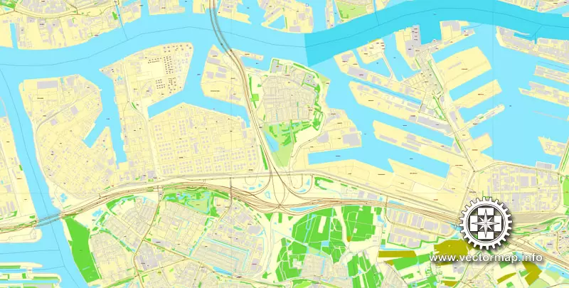 Vector Map Rotterdam, Netherlands, printable vector street map, City Plan V.2 in 4 parts full editable, Adobe Illustrator, Royalty free, full vector, scalable, editable, text format street names, 48,9 mb ZIP
