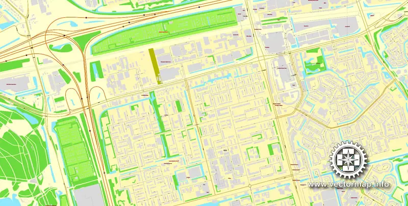 Vector Map Rotterdam, Netherlands, printable vector street map, City Plan V.2 in 4 parts full editable, Adobe Illustrator, Royalty free, full vector, scalable, editable, text format street names, 48,9 mb ZIP