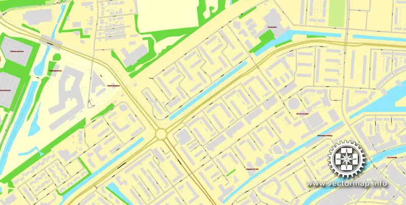 Vector Map Rotterdam, Netherlands, printable vector street map, City Plan V.2 in 4 parts full editable, Adobe Illustrator, Royalty free, full vector, scalable, editable, text format street names, 48,9 mb ZIP