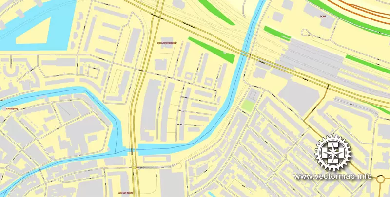 Vector Map Rotterdam, Netherlands, printable vector street map, City Plan V.2 in 4 parts full editable, Adobe Illustrator, Royalty free, full vector, scalable, editable, text format street names, 48,9 mb ZIP