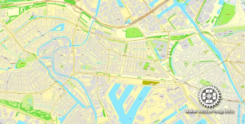 Vector Map Rotterdam, Netherlands, printable vector street map, City Plan V.2 in 4 parts full editable, Adobe Illustrator, Royalty free, full vector, scalable, editable, text format street names, 48,9 mb ZIP