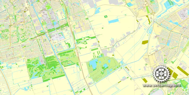 Vector Map Rotterdam, Netherlands, printable vector street map, City Plan V.2 in 4 parts full editable, Adobe Illustrator, Royalty free, full vector, scalable, editable, text format street names, 48,9 mb ZIP