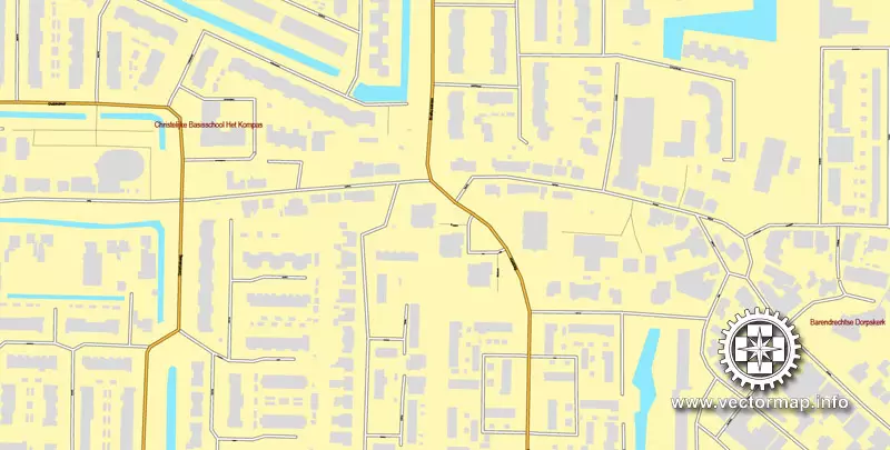 Vector Map Rotterdam, Netherlands, printable vector street map, City Plan V.2 in 4 parts full editable, Adobe Illustrator, Royalty free, full vector, scalable, editable, text format street names, 48,9 mb ZIP