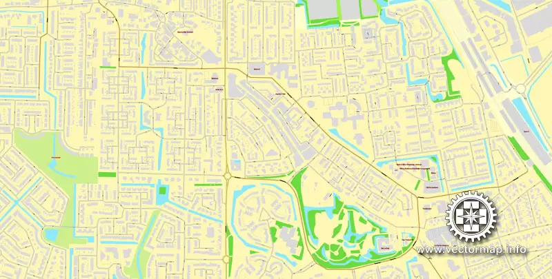 Vector Map Rotterdam, Netherlands, printable vector street map, City Plan V.2 in 4 parts full editable, Adobe Illustrator, Royalty free, full vector, scalable, editable, text format street names, 48,9 mb ZIP