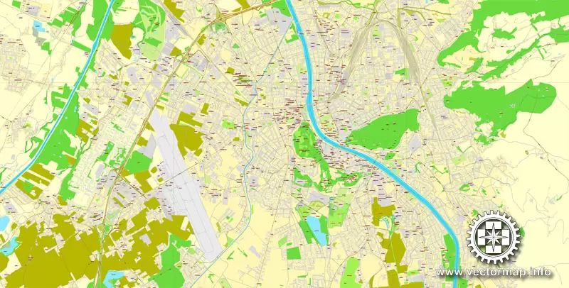 Vector Map Salzburg, Austria, printable vector street map, City Plan full editable, Adobe Illustrator, Royalty free, full vector, scalable, editable, text format street names, 7,2 mb ZIP ALL streets, ALL Buildings.