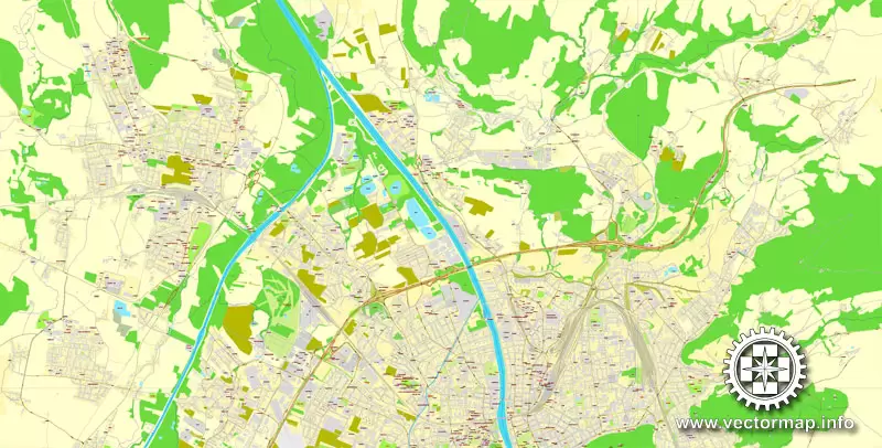 Vector Map Salzburg, Austria, printable vector street map, City Plan full editable, Adobe Illustrator, Royalty free, full vector, scalable, editable, text format street names, 7,2 mb ZIP ALL streets, ALL Buildings.