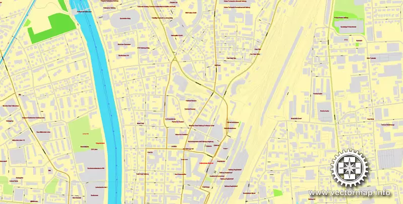 Vector Map Salzburg, Austria, printable vector street map, City Plan full editable, Adobe Illustrator, Royalty free, full vector, scalable, editable, text format street names, 7,2 mb ZIP ALL streets, ALL Buildings.